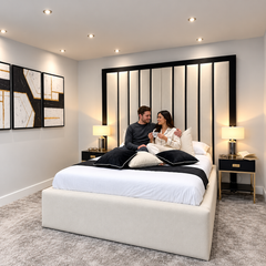 Wall Black Linear Tall Headboard Luxury Bed Frames customer inspiration 1