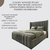 Luxury Winged Plush Velvet Bed Frame | Elegant Upholstered Design with Padded Headboard