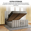 Winged Plush Velvet Ottoman Storage Bed Frame | Gas Lift-Up Frame with Padded Headboard