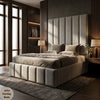 Warwick Luxury Bed | High Headboard Plush Velvet Panel Bed Frame with Gas Lift Storage