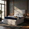 Grand Panel Princess Upholstered Bed Frame | Plush Velvet & Ottoman Storage