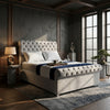 Parklane Chesterfield Scroll Bed Frame | Plush Velvet Upholstered Frame with Deep Buttoned Headboard & Footboard