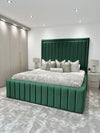 Hampton Grand Panel Upholstered Bed Frame | Plush Velvet & Ottoman Storage