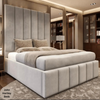 Warwick Luxury Bed | High Headboard Plush Velvet Panel Bed Frame with Gas Lift Storage