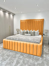 Hampton Grand Panel Upholstered Bed Frame | Plush Velvet & Ottoman Storage