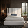 Gabriella Toronto Light Grey Upholstered Ottoman Storage Bed | Chrome Detail & Vertical Channel Headboard