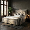 Elegance Piping Sleigh Bed Frame | Luxurious Upholstered Bed with Plain Headboard