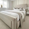 Elegance Piping Sleigh Bed Frame | Luxurious Upholstered Bed with Plain Headboard